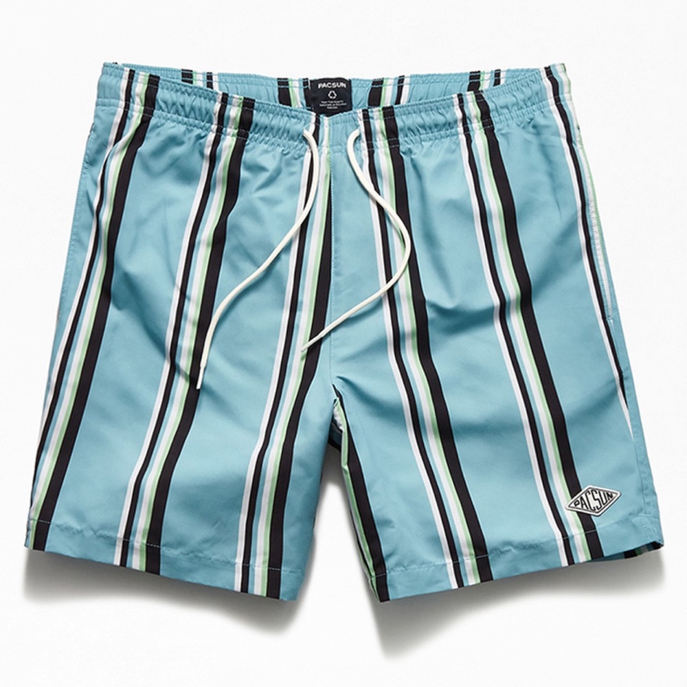 Pacsun  swimming trunks, green striped with 3 pockets size XLG board shorts NWT